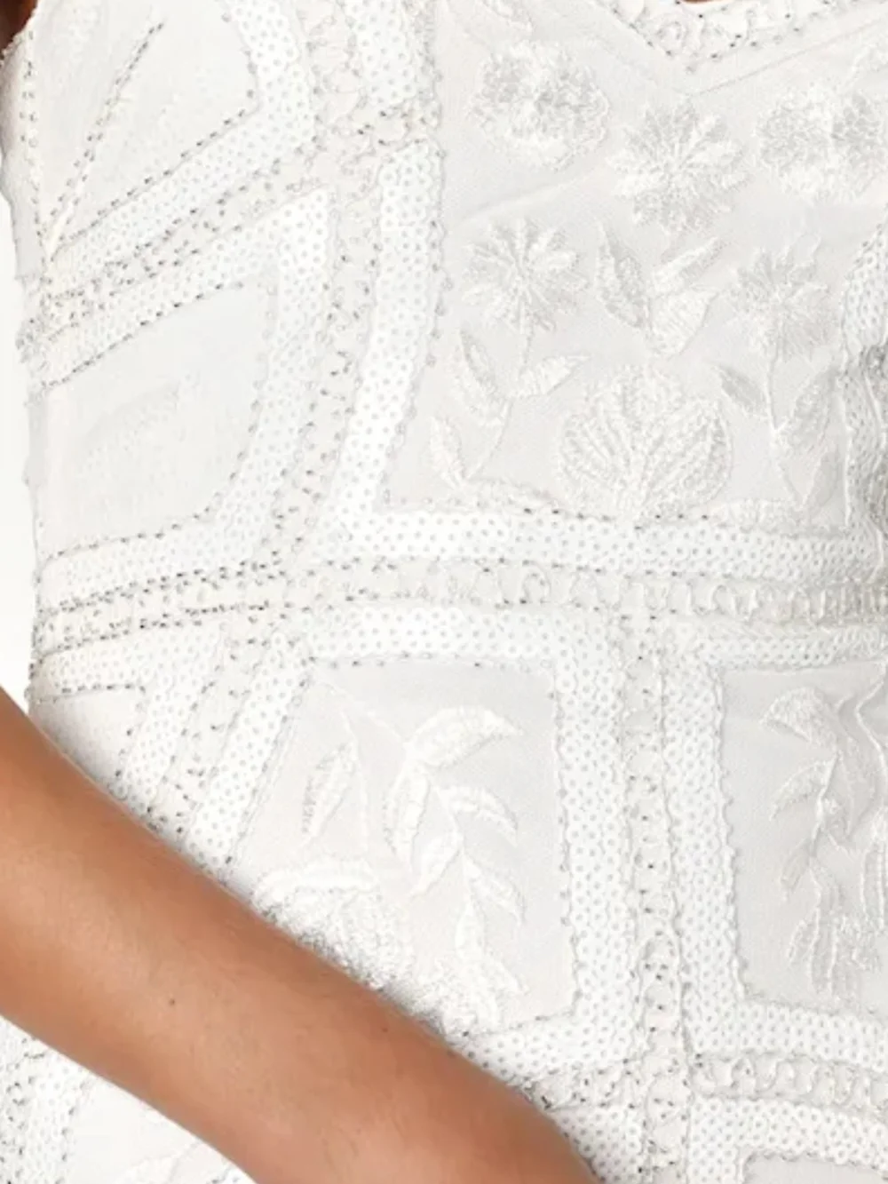 Lulu's White Beaded Spaghetti-Strap Midi Dress Glam Embellished Vacation Wedding - Picture 4 of 5